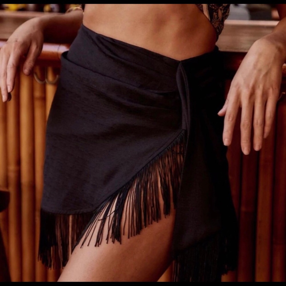 12th tribe black fringe skirt